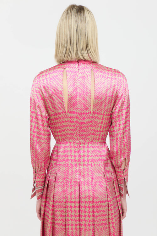 Fendi Silk Houndstooth Pleated Dress