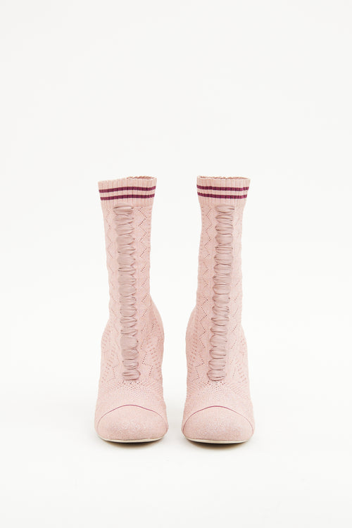 Fendi Pink Stretch Knit Sock Boot