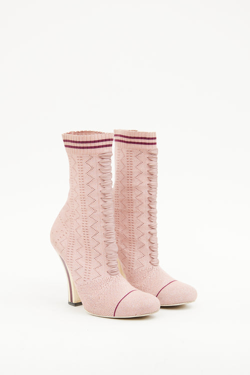 Fendi Pink Stretch Knit Sock Boot