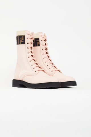 Fendi Pink Leather Rockoko Combat Boot