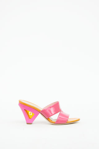 Fendi Orange & Pink Logo Heel Mule