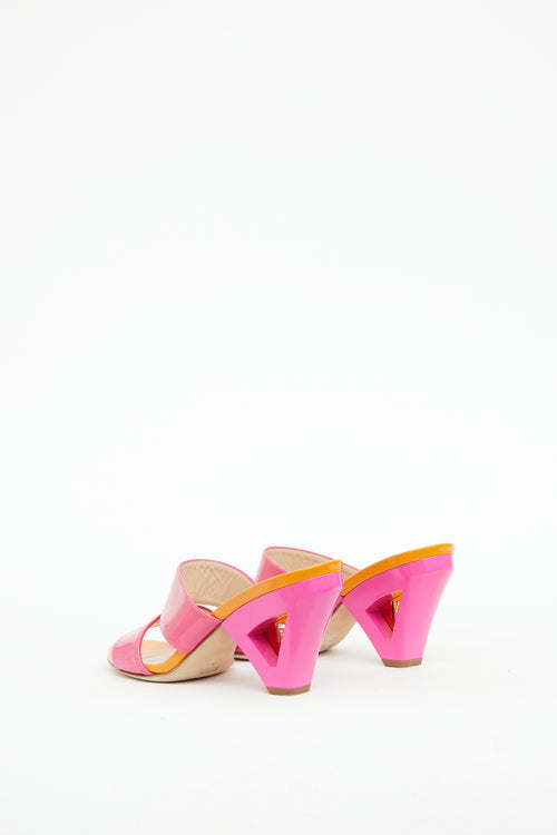 Fendi Orange & Pink Logo Heel Mule