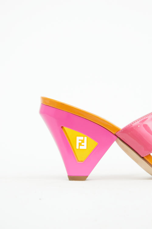 Fendi Orange & Pink Logo Heel Mule