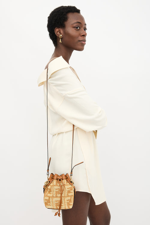Fendi Raffia FF Mini Mon Tresor Bucket Bag