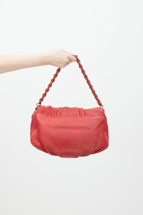 Fendi Red Leather Mia Flap Shoulder Bag
