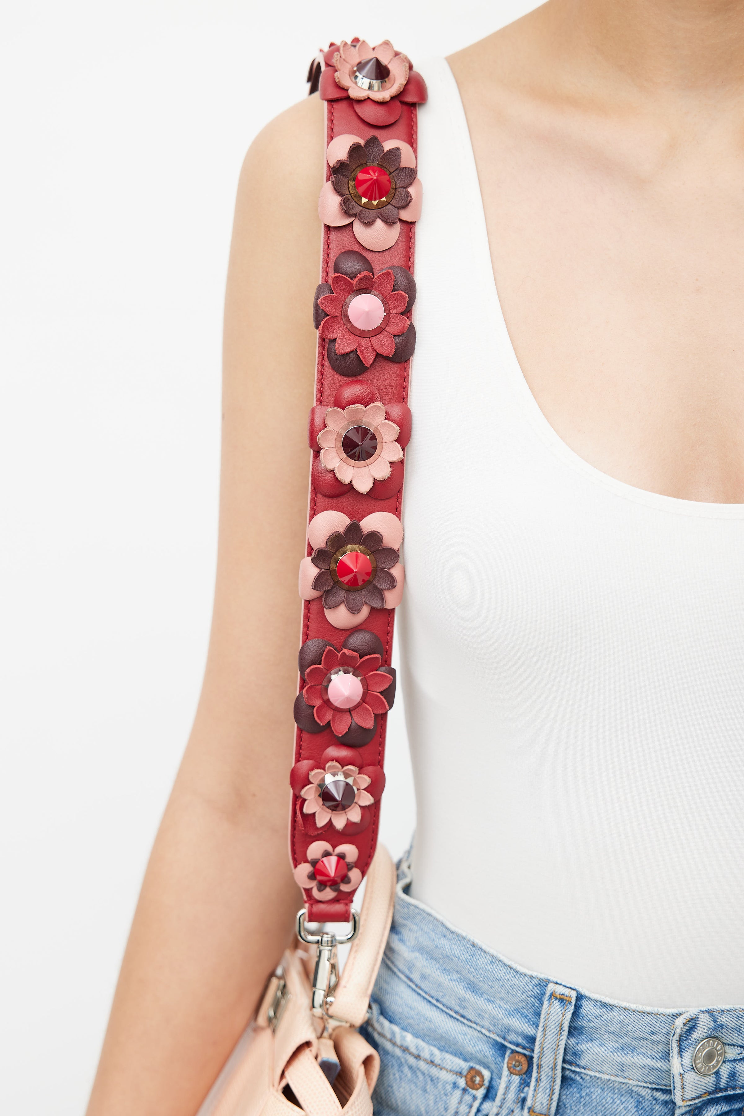 Fendi // Red & Pink You Elaphe Flower Studded Bag Strap – VSP Consignment