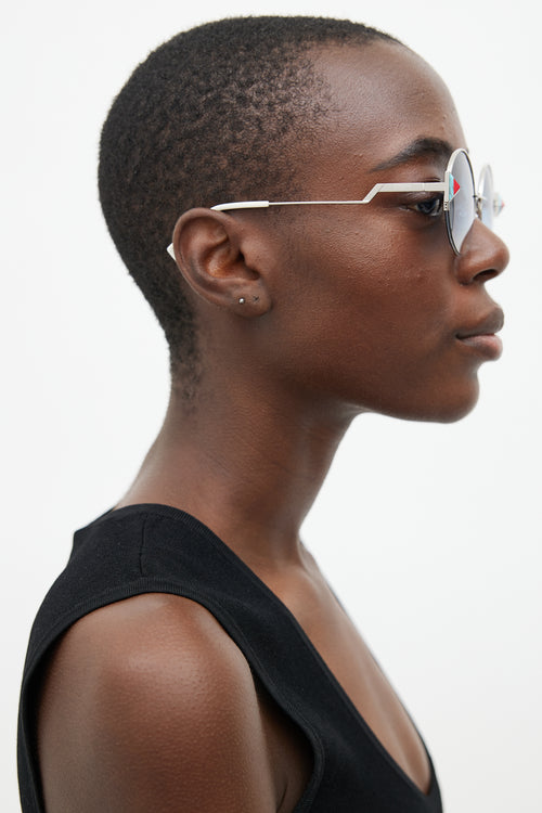 Fendi Silver & Blue FF 0243/S SCBNE Round Sunglasses
