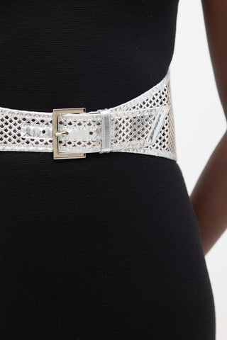 Fendi Silver Leather & Laser Cut PVC Belt