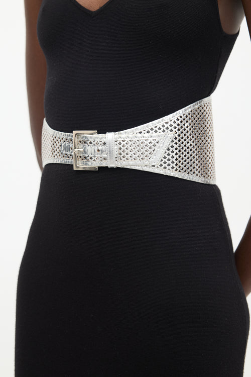 Fendi Silver Leather & Laser Cut PVC Belt