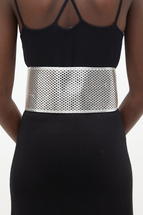 Fendi Silver Leather & Laser Cut PVC Belt