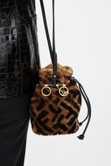 Fendi Brown & Black Mon Tresor Monogram Shearling Bag