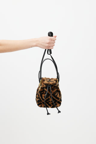 Fendi Brown & Black Mon Tresor Monogram Shearling Bag