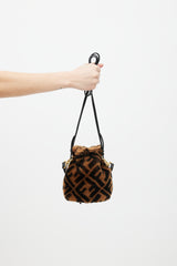 Fendi Brown & Black Mon Tresor Monogram Shearling Bag