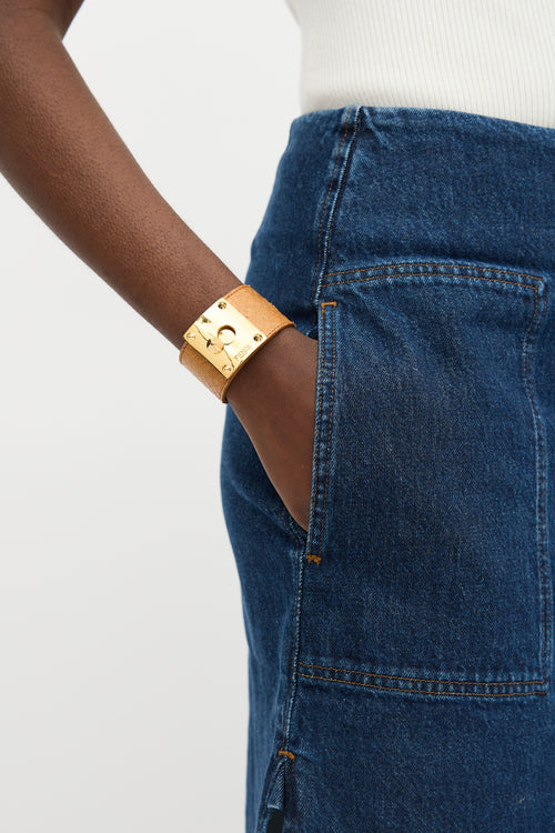 Fendi Textured Leather Stud Cuff Bracelet