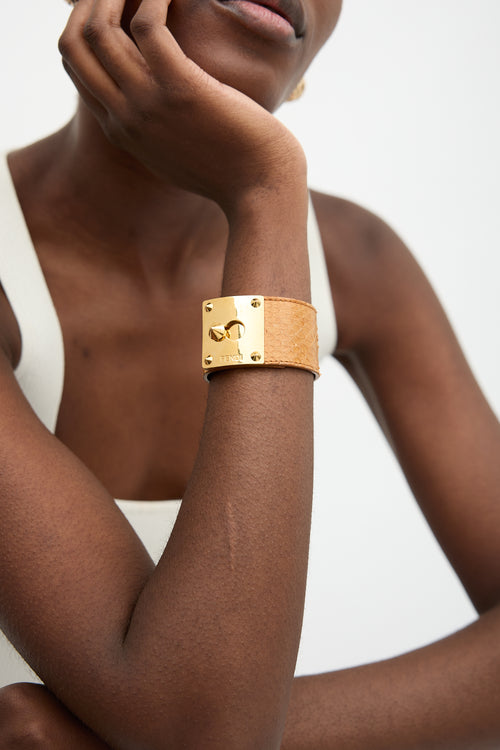 Fendi Textured Leather Stud Cuff Bracelet