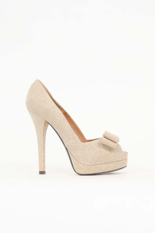 Fendi Textured Suede Bow Pump