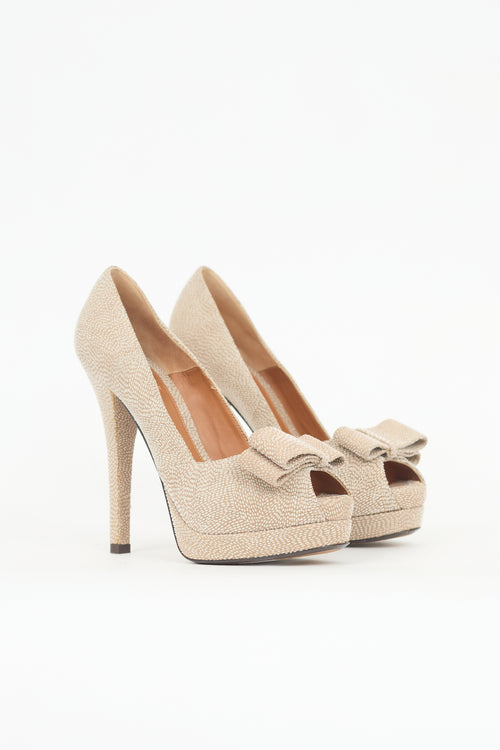 Fendi Textured Suede Bow Pump