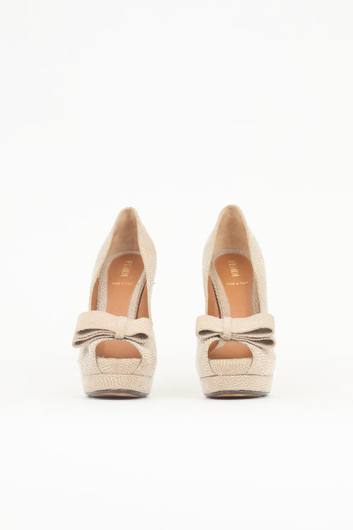 Fendi Textured Suede Bow Pump