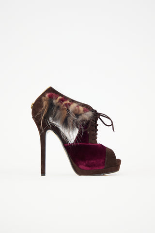Fendi Velvet & Fur Trimmed Bootie