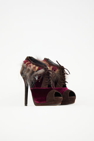 Fendi Velvet & Fur Trimmed Bootie
