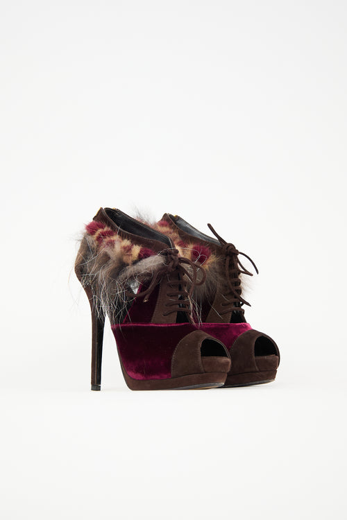 Fendi Velvet & Fur Trimmed Bootie