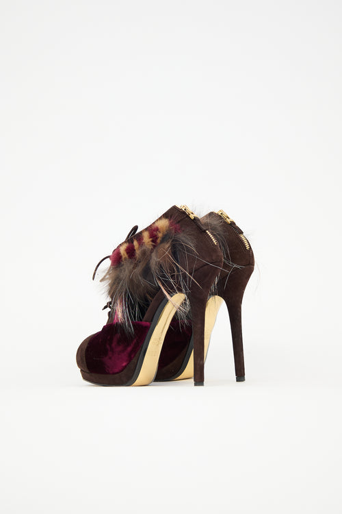 Fendi Velvet & Fur Trimmed Bootie