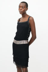 Fendi Vintage Black Silk & Brocade Waist Dress