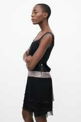 Fendi Vintage Black Silk & Brocade Waist Dress