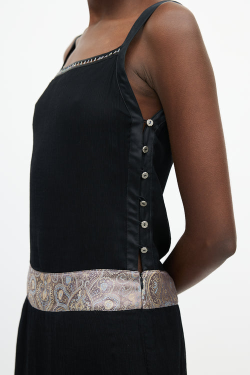 Fendi Vintage Black Silk & Brocade Waist Dress