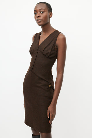 Fendi Vintage Brown Wool V-Neck Dress
