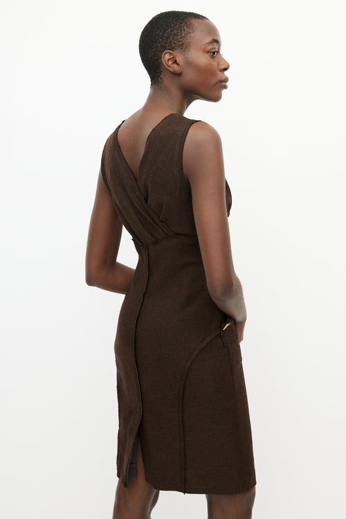 Fendi Vintage Brown Wool V-Neck Dress