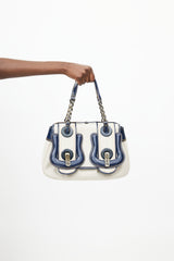 Fendi White & Blue Leather B Bag