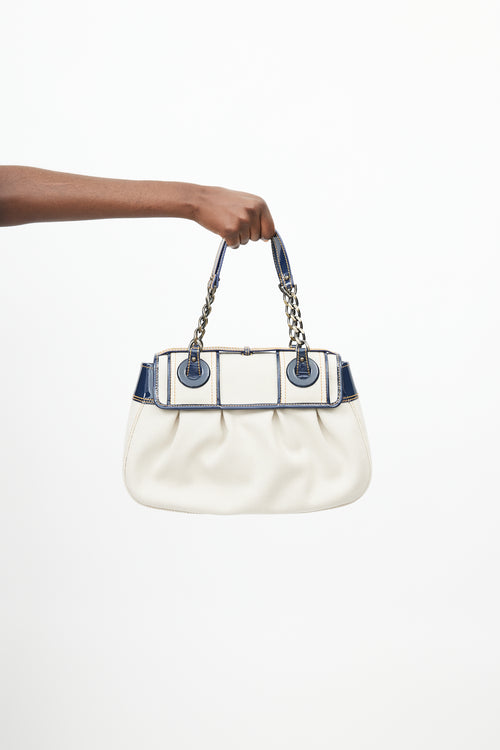 Fendi White & Blue Leather B Bag