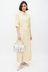 Fendi White & Gold Leather Multipocket Baguette Bag