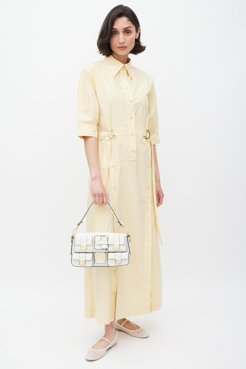 Fendi White & Gold Leather Multipocket Baguette Bag