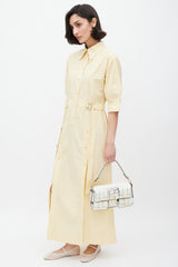 Fendi White & Gold Leather Multipocket Baguette Bag