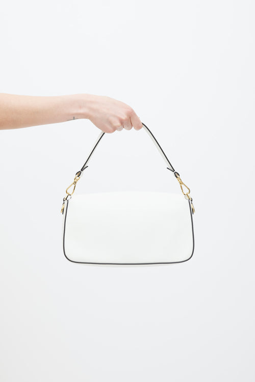 Fendi White & Gold Leather Multipocket Baguette Bag