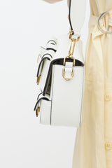 Fendi White & Gold Leather Multipocket Baguette Bag