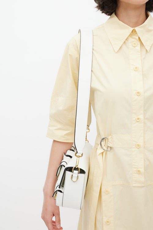 Fendi White & Gold Leather Multipocket Baguette Bag