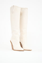Fendi White Leather Tall Western Boot