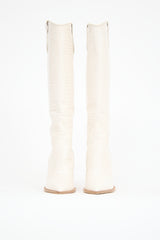 Fendi White Leather Tall Western Boot