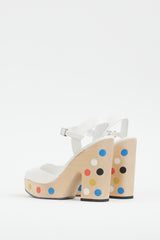 Fendi White & Multi Dots Wooden Platform Sandal
