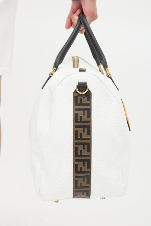 Fendi White & Multicolour Leather Logo Mania Weekender Bag
