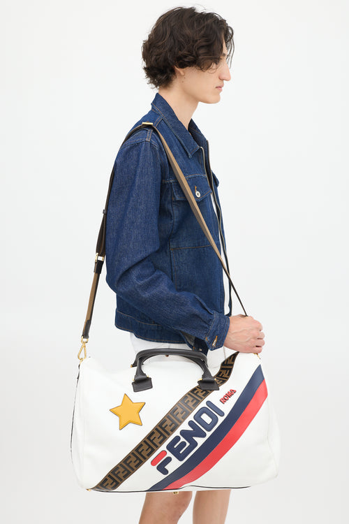 Fendi White & Multicolour Leather Logo Mania Weekender Bag