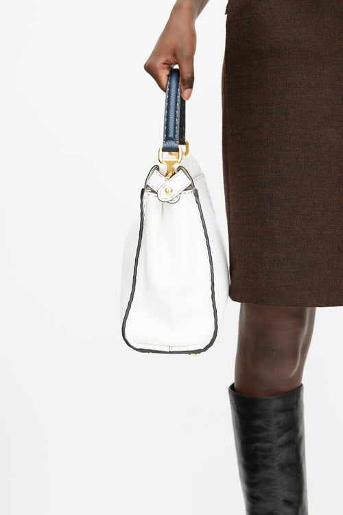 Fendi White & Navy Peekaboo Medium Crossbody Bag