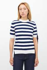 Fendi White & Navy Striped Knit Top