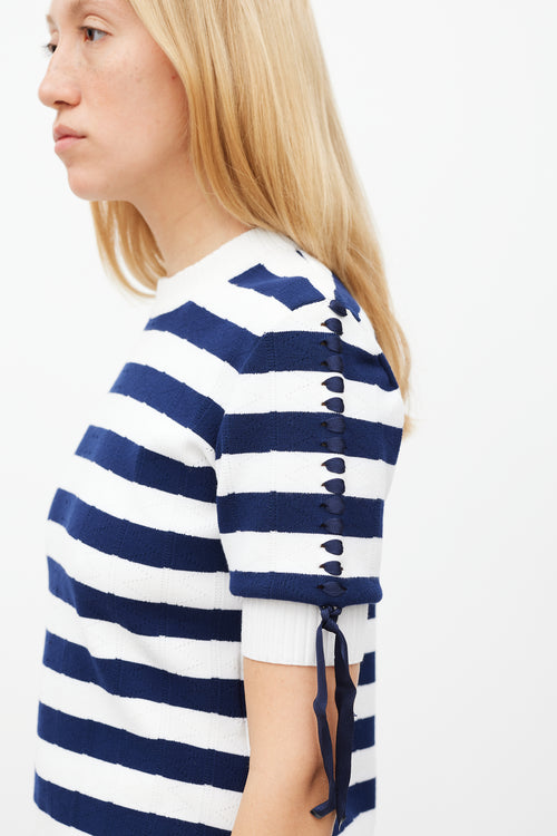 Fendi White & Navy Striped Knit Top