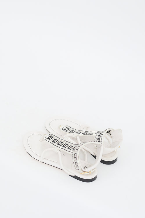 Fendi White & Black Leather Woven FF Strap Sandal