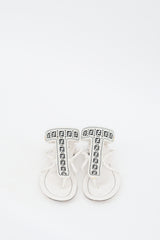 Fendi White & Black Leather Woven FF Strap Sandal