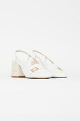 Fendi White Embossed Slingback Loafer Heel